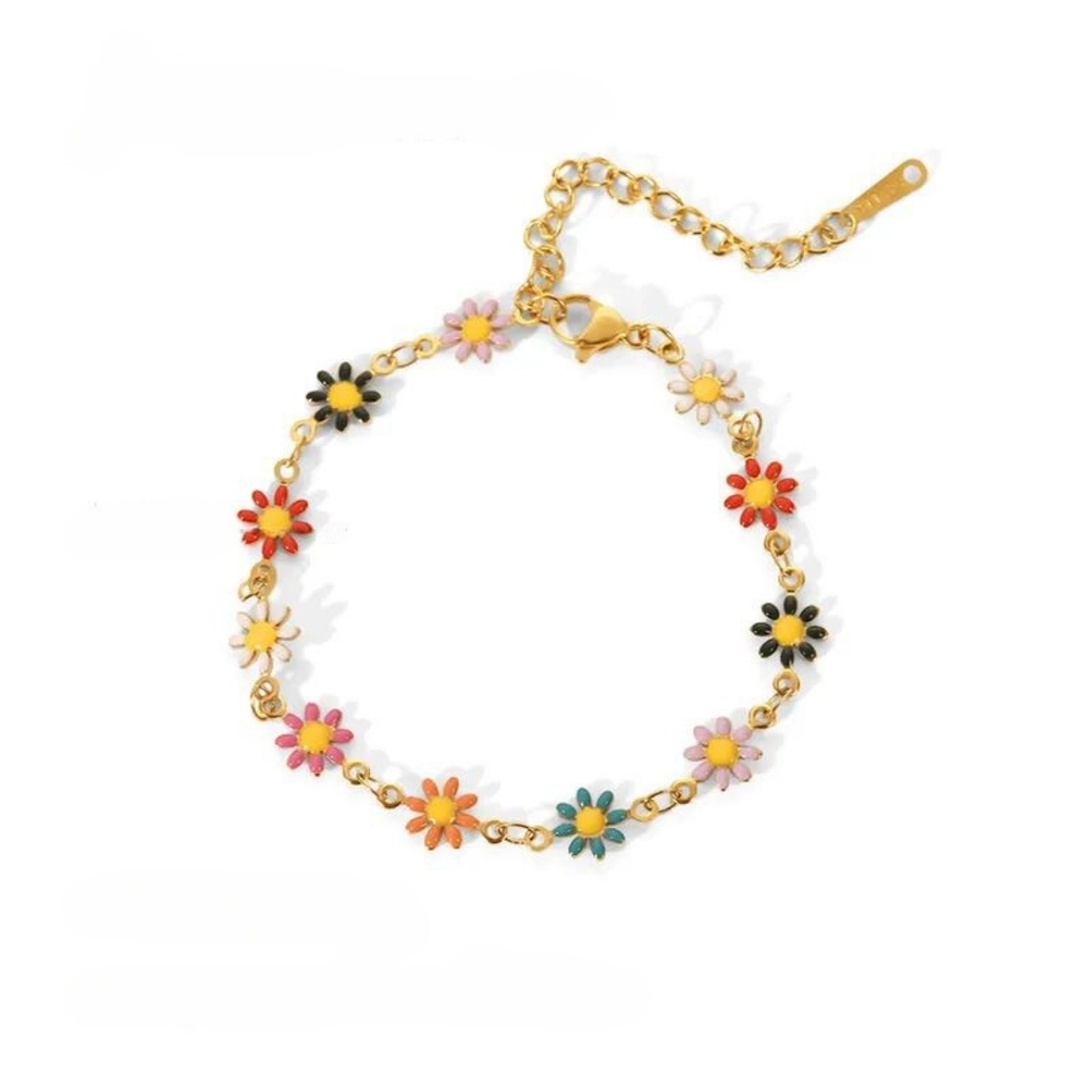 Floral Charm Bracelet in Gold and Multicolor